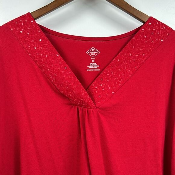 St. John’s Bay Red Sequin Long Sleeve Tee 2X - Picture 2 of 5